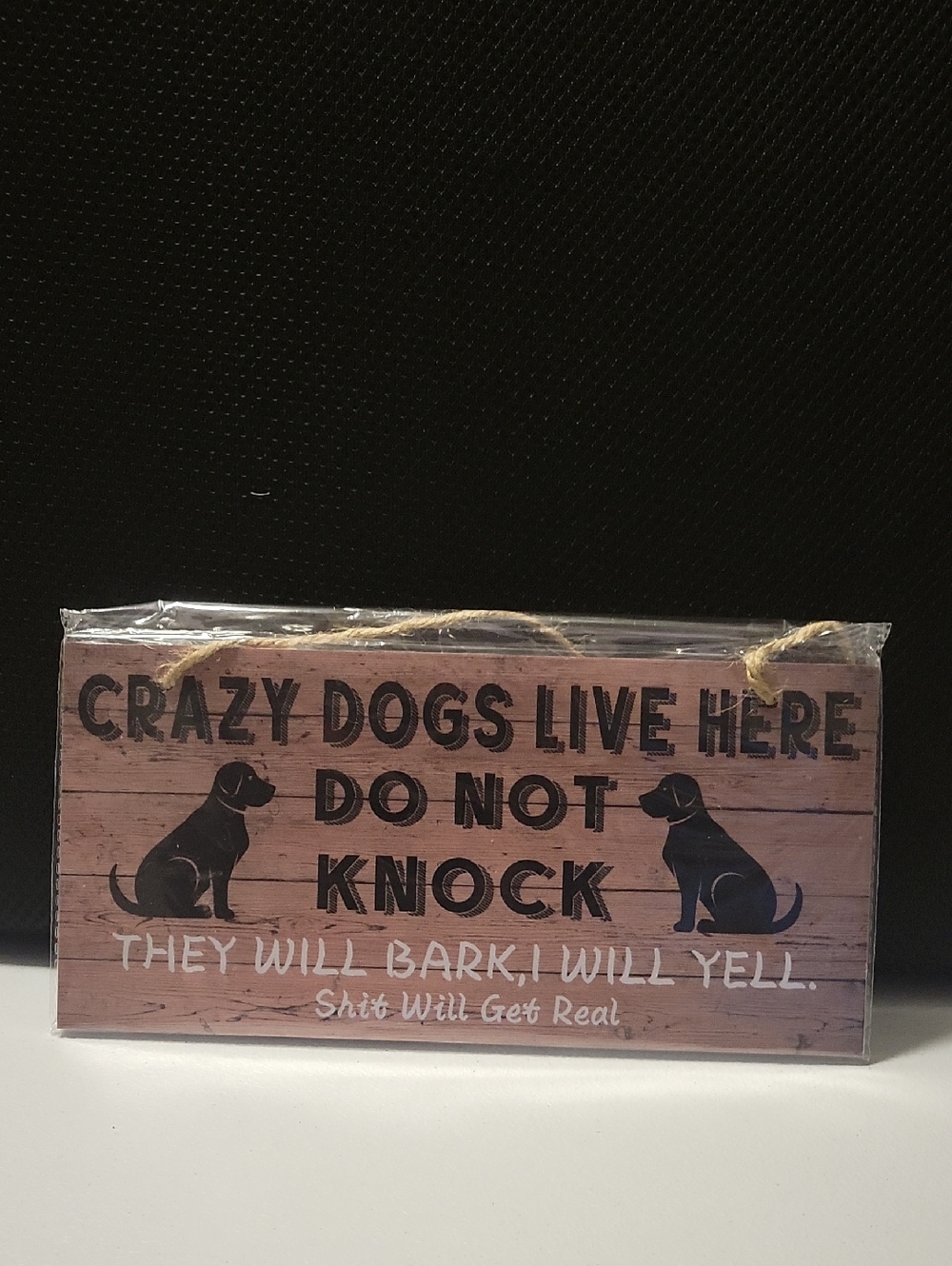 Crazy Dogs Live Here Wooden Hanging Sign - Brown & Black 10x5 Wood